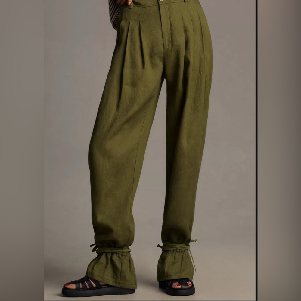 Chic Olive Women's Trousers with ankle ties